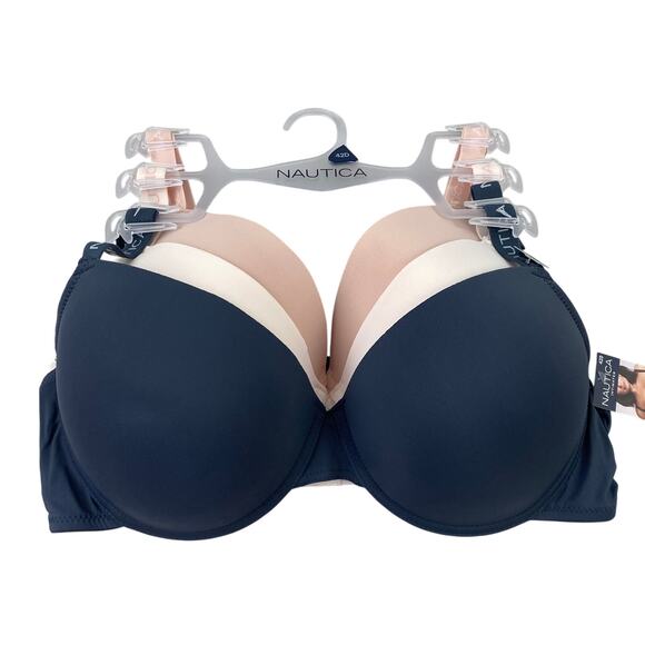 Nautica Super Soft T-Shirt Bra Set 42D 3-Pack‎ Smooth Navy Cream Skin Tone NWT - Picture 1 of 11